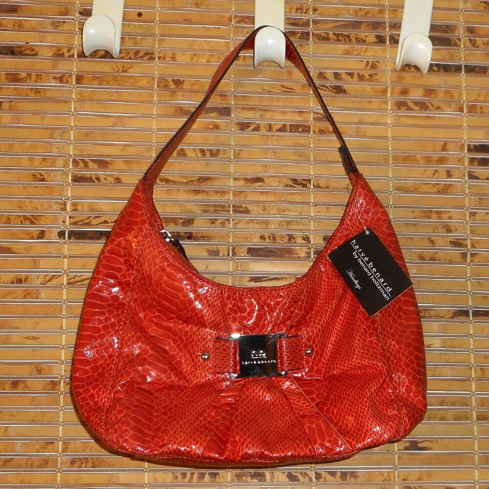 NWT Harve Benard Orange Alligator Print Handbag Purse by Benard Holtzman